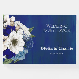 Modern Cobalt Dusty Blue White Floral Wedding Gastenboek