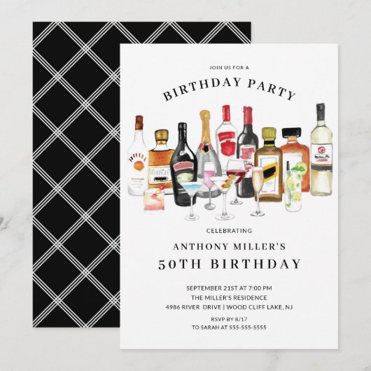 Modern Cocktail Birthday Party Invitation Kaart (Voorkant / Achterkant)