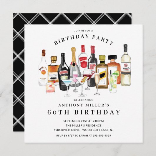 Modern Cocktail Birthday Party Invitation Kaart (Voorkant / Achterkant)