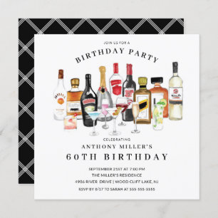 Modern Cocktail Birthday Party Invitation Kaart
