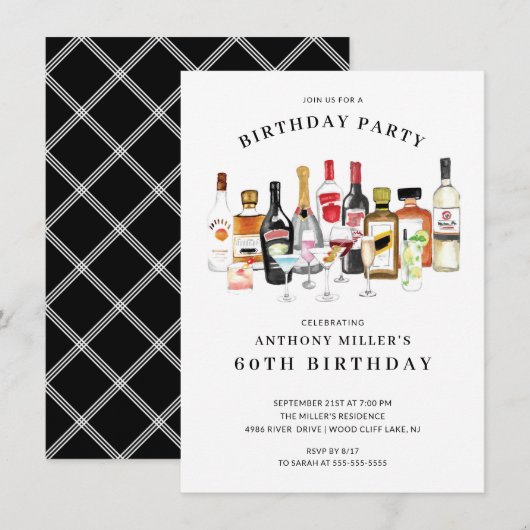 Modern Cocktail Birthday Party Invitation Kaart (Voorkant / Achterkant)