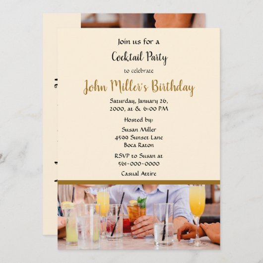 Modern Cocktail Birthday Party Kaart (Voorkant / Achterkant)