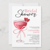 Modern Cocktail Drink Pink Bow Vrijgezellenfeest Kaart (Voorkant)