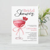 Modern Cocktail Drink Pink Bow Vrijgezellenfeest Kaart (Staand voorkant)