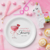 Modern Cocktail Drink Pink Bow Vrijgezellenfeest Papieren Bordje (Feest)