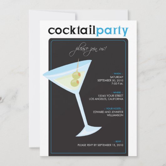 Modern Cocktail Party Invitation (aqua) Kaart (Voorkant)