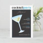 Modern Cocktail Party Invitation (aqua) Kaart (Staand voorkant)