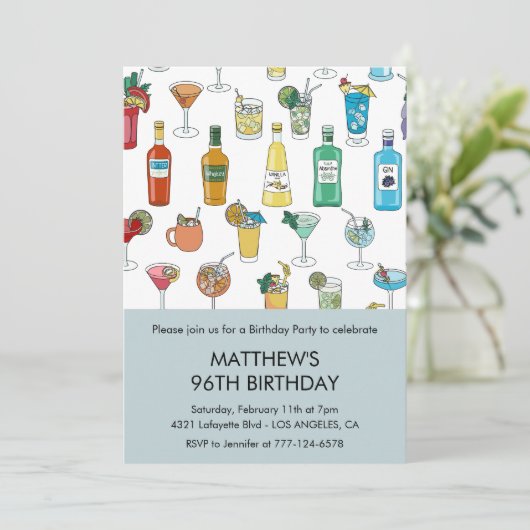 Modern Cocktail Pattern Hedendaagse 96e verjaardag Kaart (Staand voorkant)