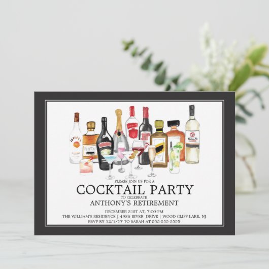 Modern Cocktail Retirement Party Invitation Kaart (Staand voorkant)