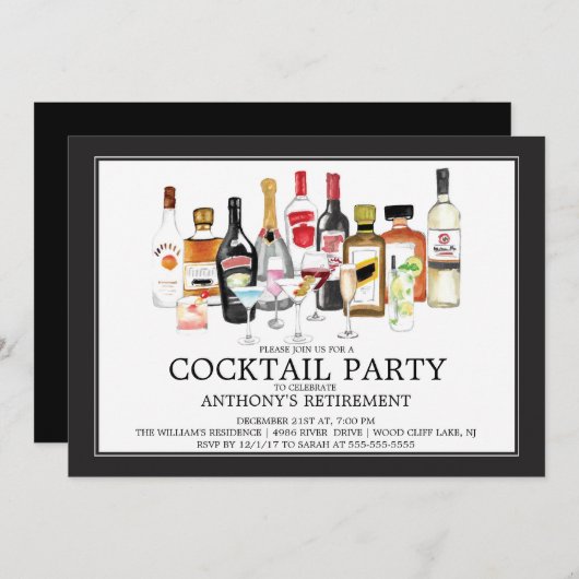 Modern Cocktail Retirement Party Invitation Kaart (Voorkant / Achterkant)