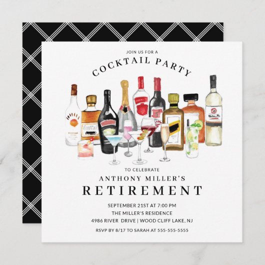 Modern Cocktail Retirement Party Invitation Kaart (Voorkant / Achterkant)