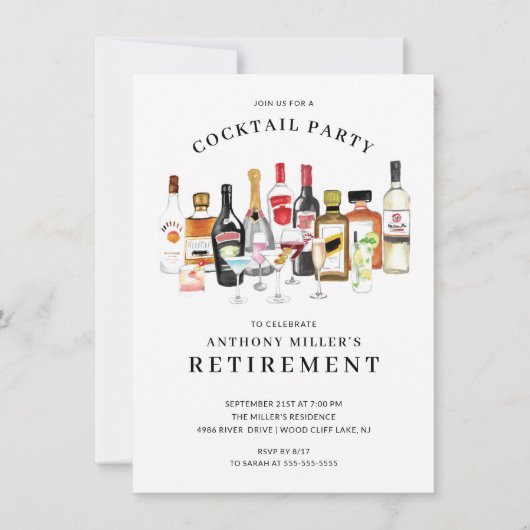 Modern Cocktail Retirement Party Invitation Kaart (Voorkant)