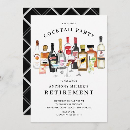 Modern Cocktail Retirement Party Invitation Kaart (Voorkant / Achterkant)