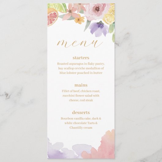 Modern Cocktails Citrus Waterverf Floral Paradise Menu (Voorkant)