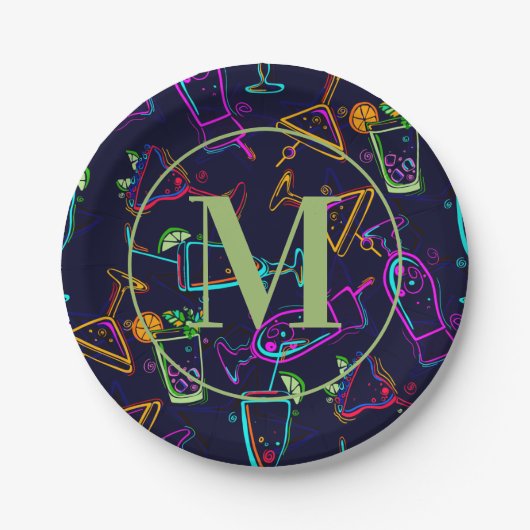 Modern Cocktails Happy Hour Monogram Bord (Voorkant)