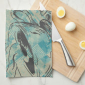 Modern Coffee Art Sketch Blue Theedoek (Quarter Fold)