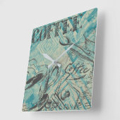 Modern Coffee Art Sketch Blue Vierkante Klok (Hoek)