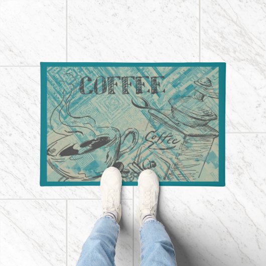 Modern Coffee Art Teal Deurmat (Binnen)