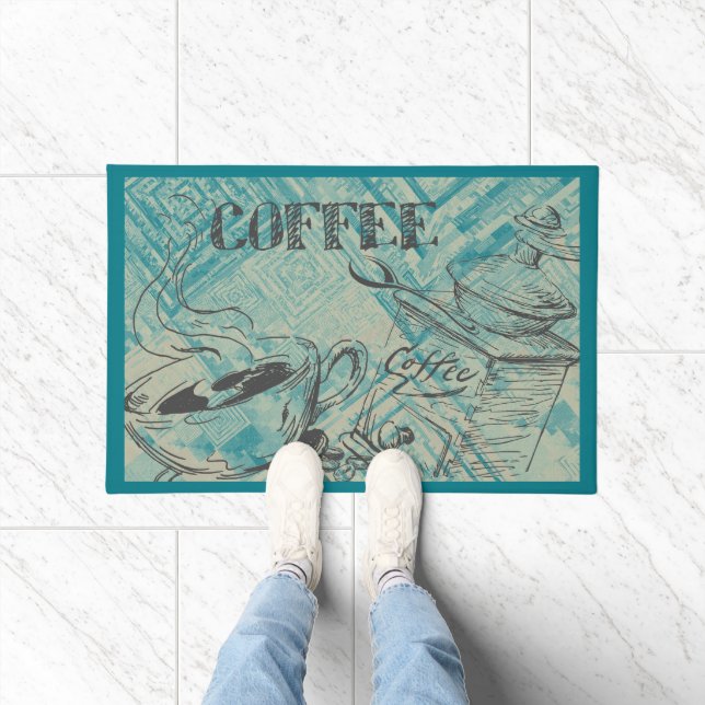 Modern Coffee Art Teal Deurmat (Binnen)