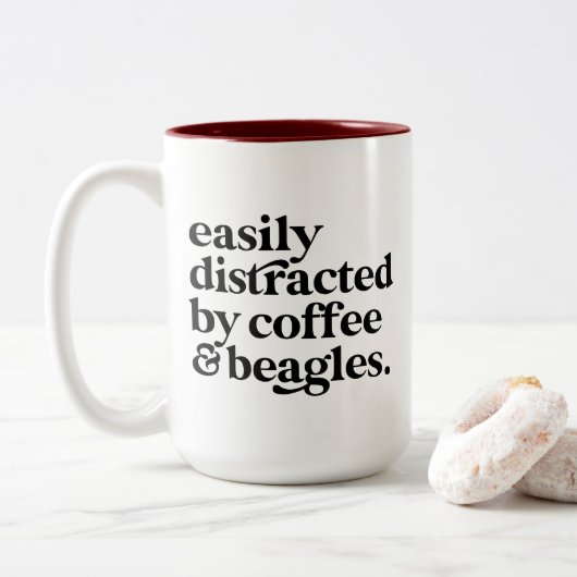 Modern Coffee & Beagle Hondenliefhebber gepersonal Tweekleurige Koffiemok (Met donut)