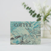 Modern Coffee Lovers Cafe Art Sketch Blue Briefkaart (Staand voorkant)