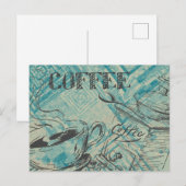 Modern Coffee Lovers Cafe Art Sketch Blue Briefkaart (Voorkant / Achterkant)