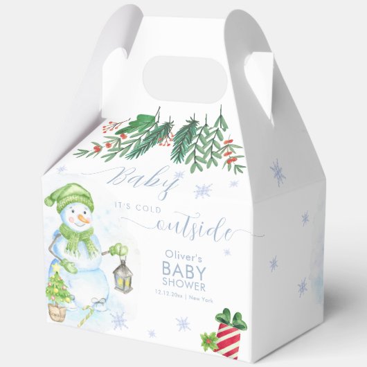 Modern Cold Outside Floral Snowman Baby Shower  Bedankdoosjes (Achterkant)