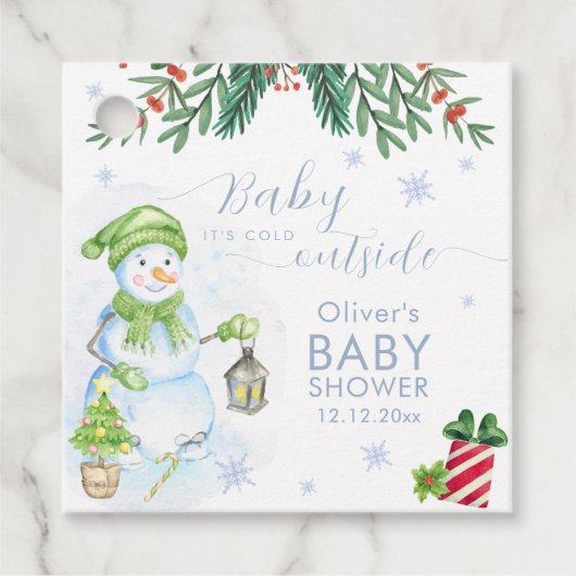 Modern Cold Outside Floral Snowman Baby Shower  Bedankjes Labels (Voorkant)