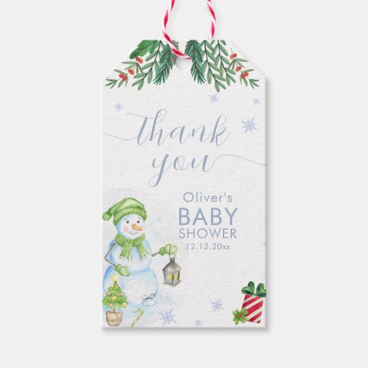 Modern Cold Outside Floral Snowman Baby Shower  Cadeaulabel (Voorkant)
