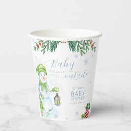 Modern Cold Outside Floral Snowman Baby Shower  Papieren Bekers