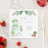 Modern Cold Outside Floral Snowman Baby Shower  Servet (Insitu)