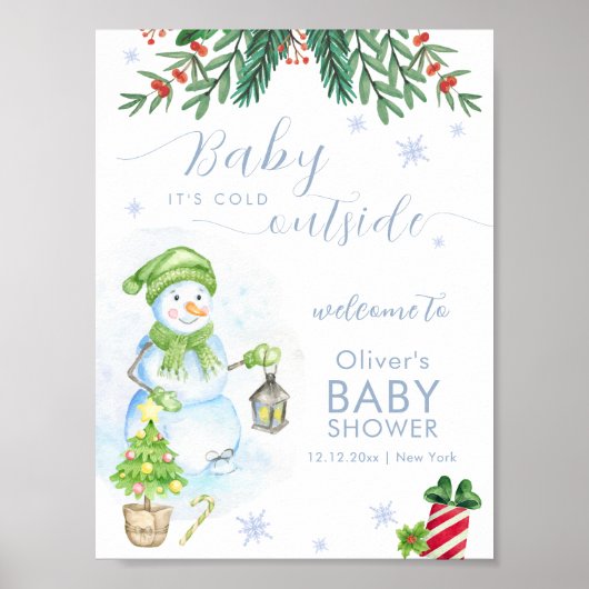 Modern Cold Outside Snowman Baby Shower Welcome Poster (Voorkant)