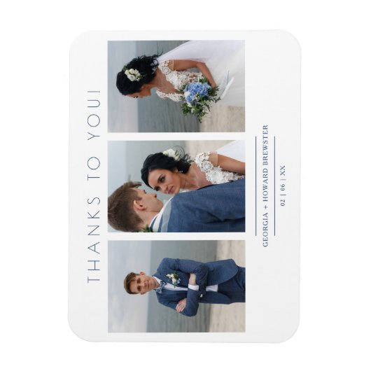 Modern Collage 3 Foto's Wedding minimalistisch scr Magneet (Verticaal)