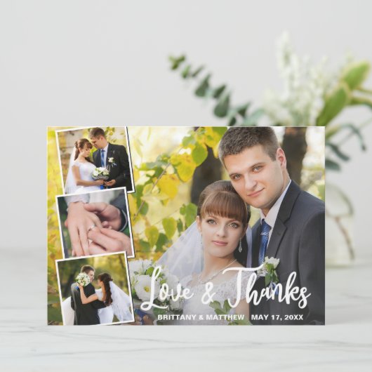 Modern Collage 4 Foto Weddenschap Hartelijk dank Kaart (Staand voorkant)