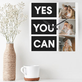 Modern Collage Family Photo & Motivation Quote Vierkante Klok