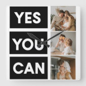 Modern Collage Family Photo & Motivation Quote Vierkante Klok (Voorkant)