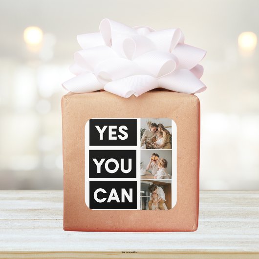 Modern Collage Family Photo & Motivation Quote Vierkante Sticker