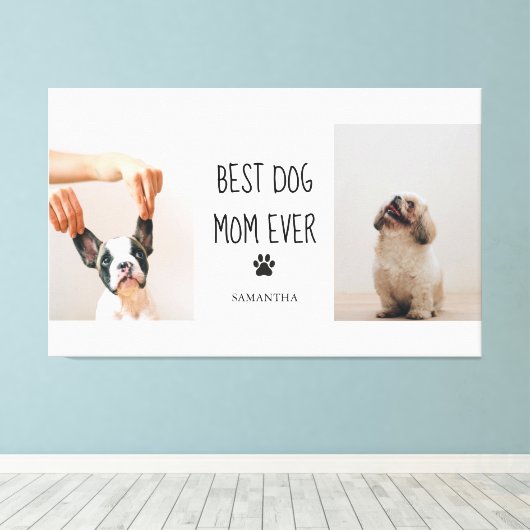 Modern Collage Foto Best Mam Dog Ever Canvas Afdruk (Insitu (Houten vloer))