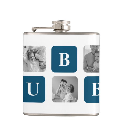 Modern Collage Foto Blue Best Hubby Ever Gift Heupfles (Voorkant)