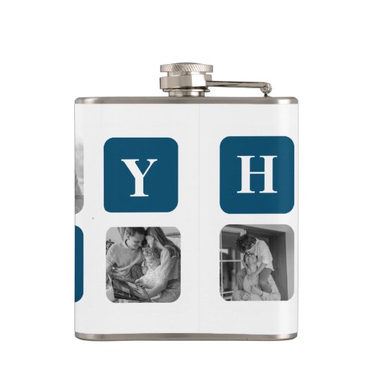 Modern Collage Foto Blue Best Hubby Ever Gift Heupfles (Achterkant)