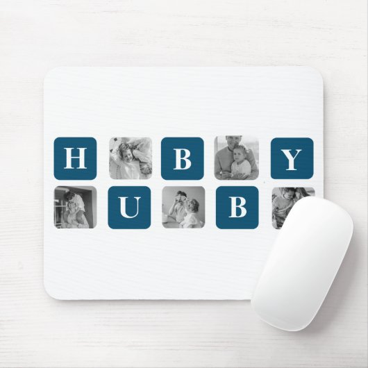 Modern Collage Foto Blue Best Hubby Ever Gift Muismat (Met muis)