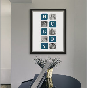 Modern Collage Foto Blue Best Hubby Ever Gift Poster