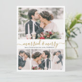 Modern Collage Getrouwd en Vrolijk Kerstfeest Kaar Feestdagenkaart (Staand voorkant)