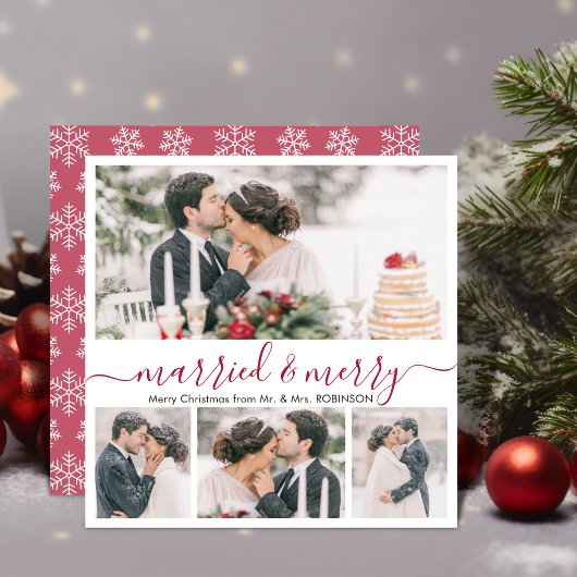 Modern Collage Getrouwd en Vrolijk Kerstfeest Kaar Feestdagenkaart