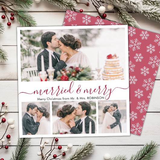 Modern Collage Getrouwd en Vrolijk Kerstfeest Kaar Feestdagenkaart