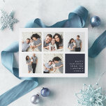 Modern Collage | Hanukkah-fotokaart Feestdagenkaart<br><div class="desc">De moderne Hanukkah-fotocollage-kaart bevat vijf vierkante foto's in een rasterlay-out,  met uw persoonlijke vakantiebericht en namen in wit op donkermarinesblauw rechtsonder. Eenvoudig en minimaal Hanukkah-ontwerp dat van je favoriete foto's show.</div>