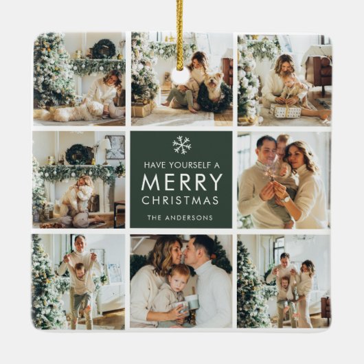 Modern Collage “Merry Christmas” Multi Photo Keramisch Ornament (Achterkant)