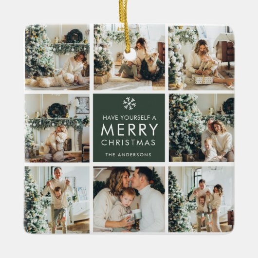 Modern Collage “Merry Christmas” Multi Photo Keramisch Ornament (Voorkant)