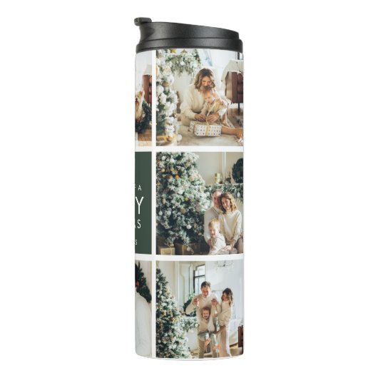 Modern Collage “Merry Christmas” Multi Photo Thermosbeker (Geroteerd rechts)