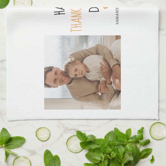 Modern Collage Photo & Happy Thanksgiving Dad Theedoek (Gevouwen)